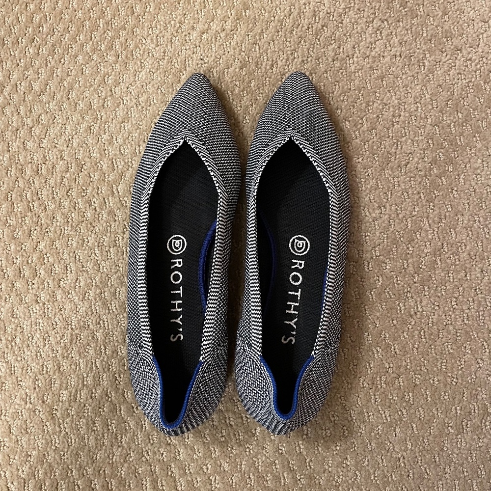 Rothy's Pointed Toe Flats - Black and White Weave Pattern